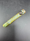 Home Blown Glass Chillum Pipe – Fumed & Twisted w/ Millie Accent on a black surface with a twisted design.