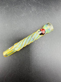 Home Blown Glass Chillum Pipe – Fumed & Twisted w/ Millie Accent featuring a twisted design and colorful millie detail.