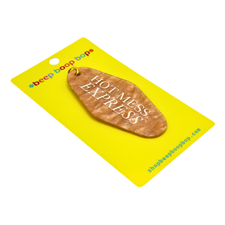 Hot Mess Express | Keychain on yellow card by beep boop bop, showcasing fun and quirky design.
