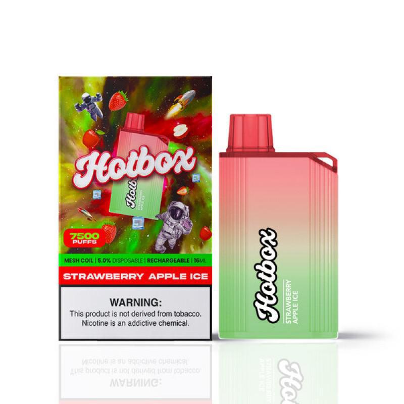 Hotbox 7500 Disposable Vape in Strawberry Apple Ice flavor, featuring 5% nicotine and 16mL e-liquid capacity.