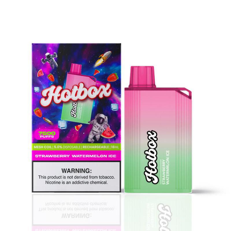 Hotbox 7500 Disposable Vape Strawberry Watermelon Ice flavor with 5% nicotine, 16mL capacity and Type-C charging.