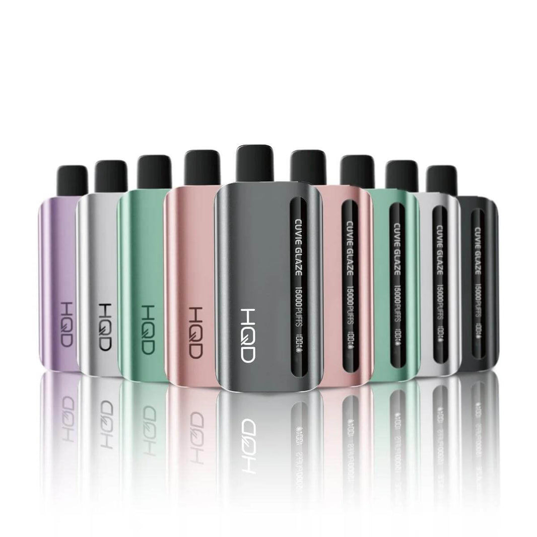 HQD Cuvie Glaze 15K disposable nicotine vapes in various colors, showcasing sleek design and high puff capacity.
