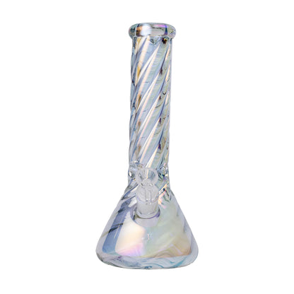 Human Grade Twisted Iridescent Beaker  9" and 12" with a durable borosilicate glass design and twisted tube.