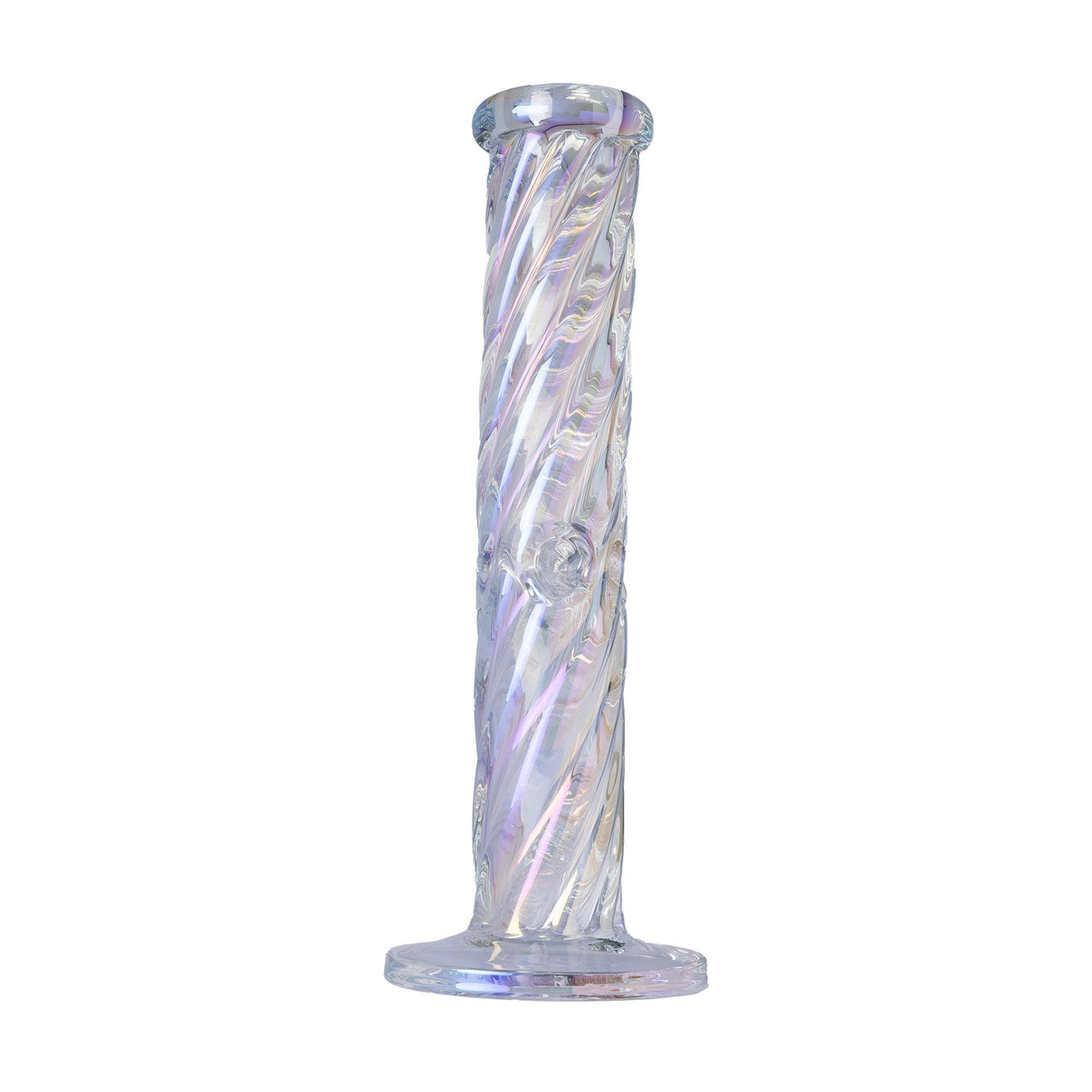 Human Grade Twisted Iridescent Tube 9" - handmade borosilicate glass water pipe with a twisted design and iridescent finish.