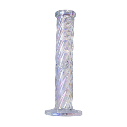 Human Grade Twisted Iridescent Tube 9" - handmade borosilicate glass water pipe with a twisted design and iridescent finish.