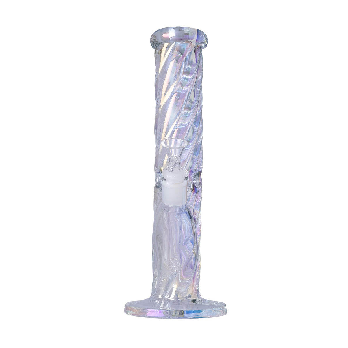 Human Grade Twisted Iridescent Tube 9" - Handmade borosilicate glass water pipe with twisted design and iridescent finish.