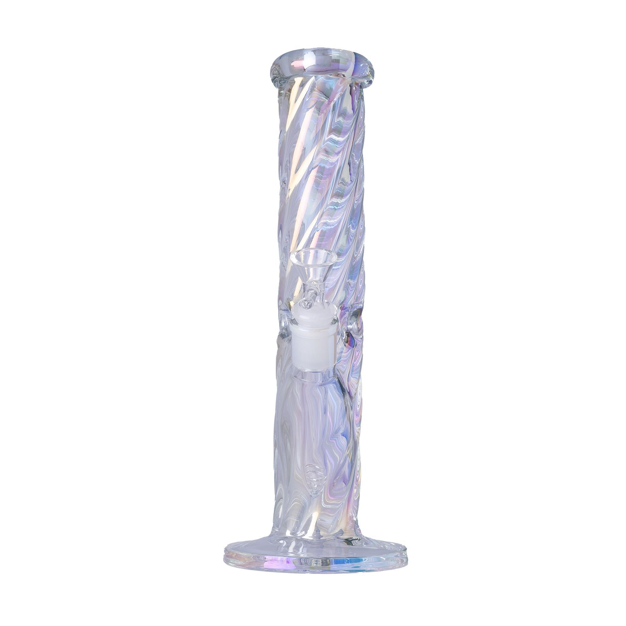 Human Grade Twisted Iridescent Tube 9" - Handmade borosilicate glass water pipe with twisted design and iridescent finish.
