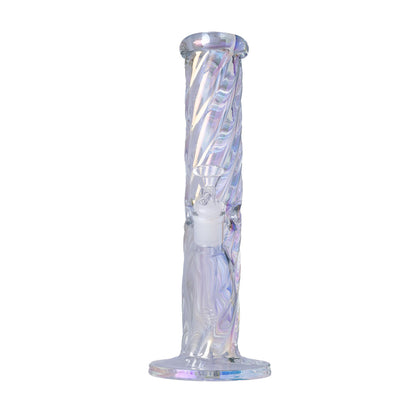 Human Grade Twisted Iridescent Tube 9" - Handmade borosilicate glass water pipe with twisted design and iridescent finish.