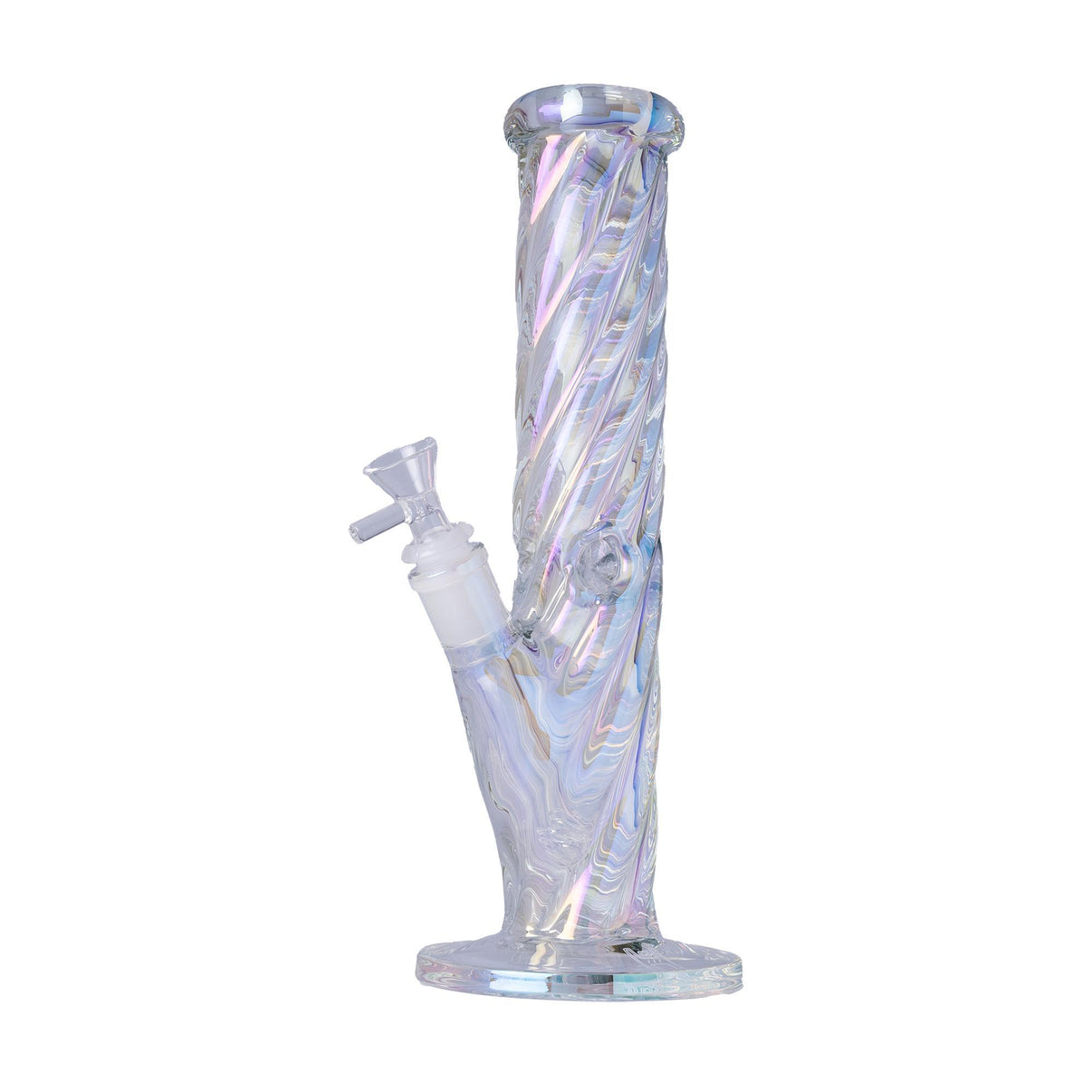 Human Grade Twisted Iridescent Tube 9" water pipe with a twisted design and electroplated iridescent finish.
