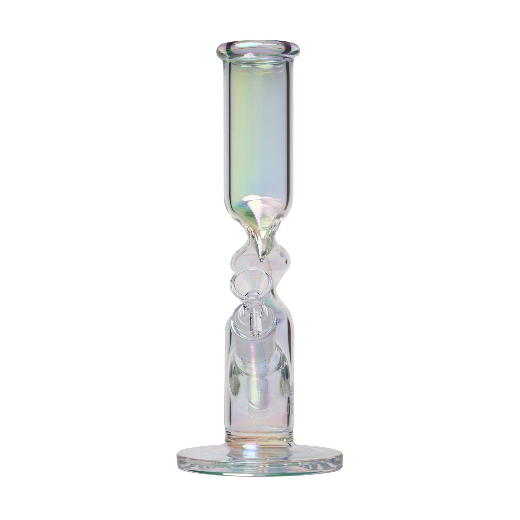 Human Grade Iridescent Zing water pipe with distinctive Z-shaped body and iridescent finish, 10.5 or 14 inches high.