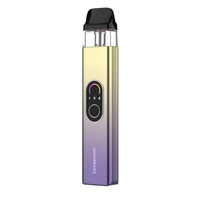 Vaporesso XROS 4 in gradient color, showcasing its sleek design and user-friendly control screen.