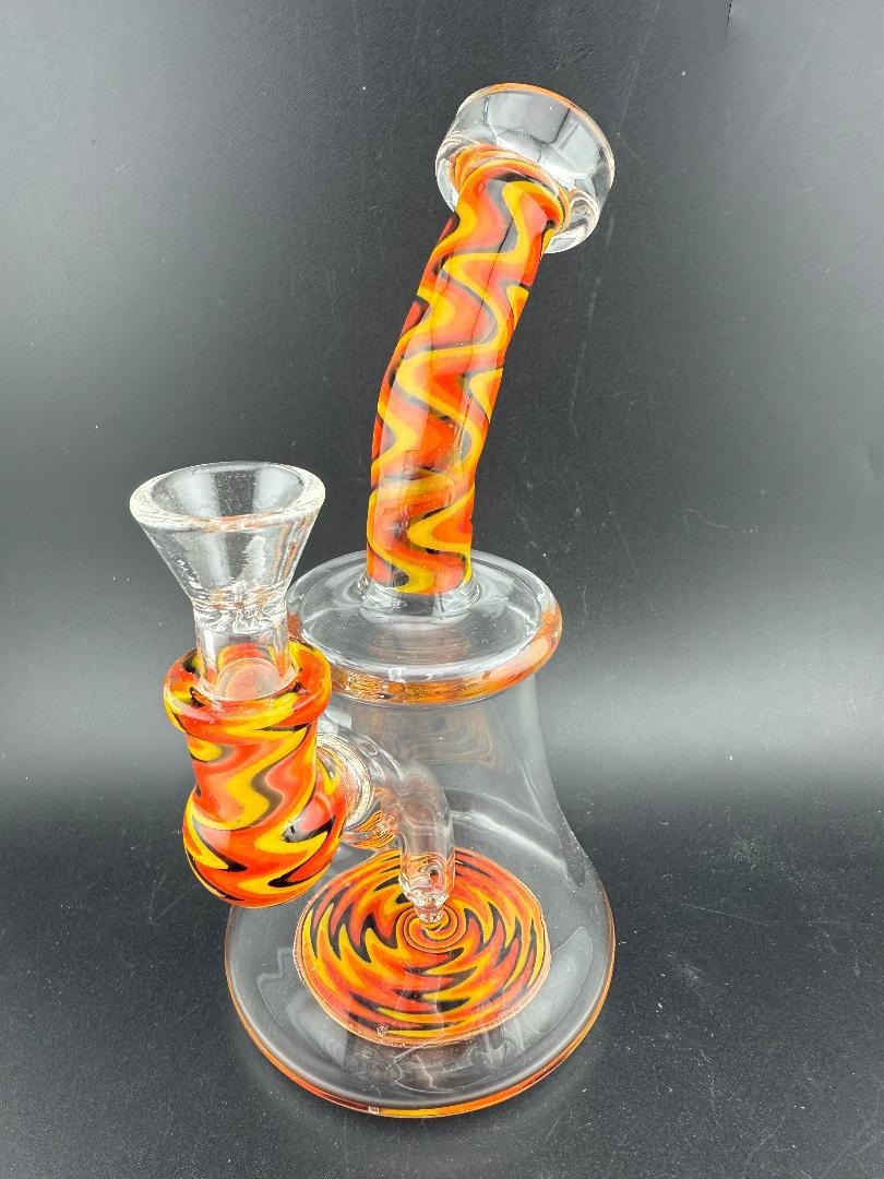 Import 7" Wig Wag Neck Banger Rig 14mm 90° with colorful wig wag design and compact function.