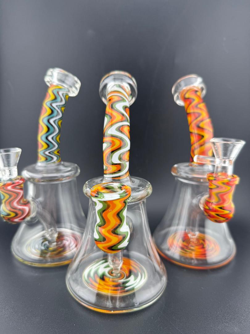 Import 7" Wig Wag Neck Banger Rig 14mm 90° - Colorful design glass rigs for dabs.