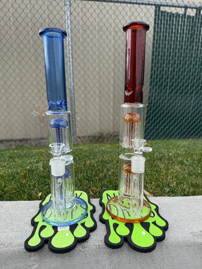 Import 8 Arm To 8 Arm Straight Tube 18mm 90° - Blue and Amber Percolators with Stylish Design