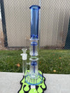 Import 8 Arm To 8 Arm Straight Tube 18mm 90° in blue with dual 8-arm percolators on a green mat.