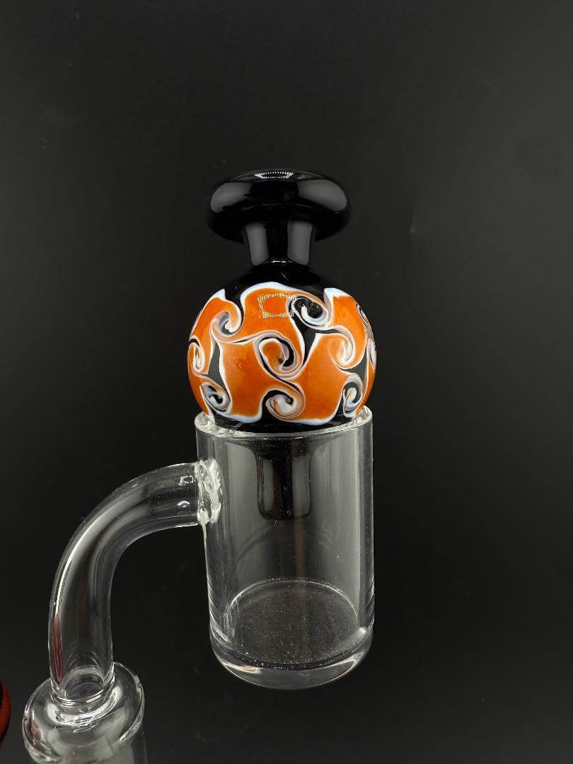 Import Bubble Cap 25mm - Dot Stack for enhanced dabbing, featuring a vibrant orange and black design.