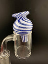 Import Bubble Cap 25mm - Line Worked in blue and white stripes, perfect for flat-top quartz bangers.