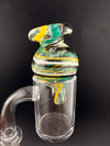 Import Bubble Cap 25mm - Line Worked in vibrant teal, green, yellow colors, enhancing vaporization efficiency.