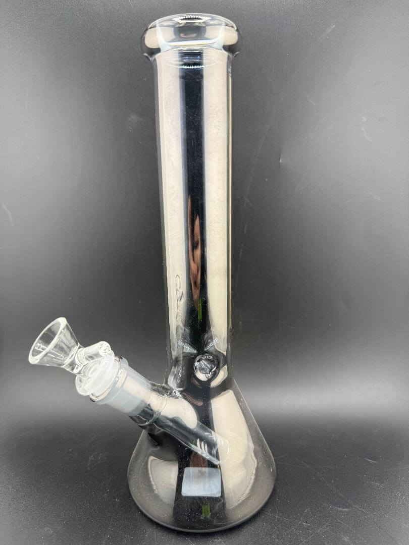 Import Glass 10" Electroplated Beaker 14mm 45° in sleek glass design on a black background.