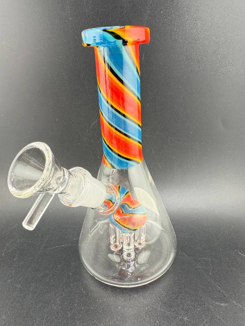 Import Glass 6" Swirl Neck Tree Perk Rig 14mm 45° in vibrant colors with unique swirl design and tree percolator.