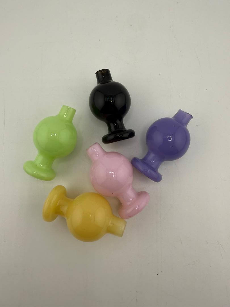 Import Glass Single Color Bubble Cap in Amber, Pink, Green, Purple & Black for smooth airflow.