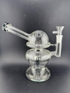 Import Glass Disk Perk Globe Rig 14mm 90° with unique globe design and disk percolator for superior filtration.