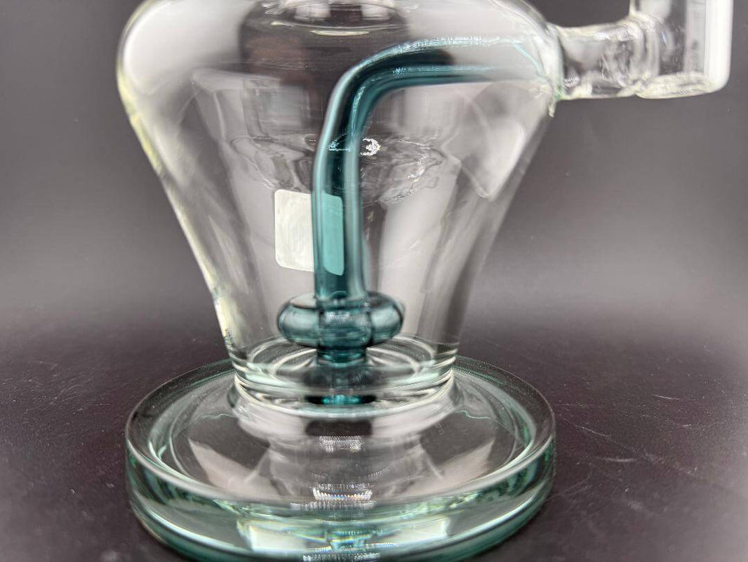 Import Glass Disk Perk Globe Rig 14mm 90° - close-up view showcasing disk percolator and unique globe design.