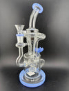 Import Glass Disk Perk Recycler 14mm 90° in blue, showcasing smooth design and efficient filtration.