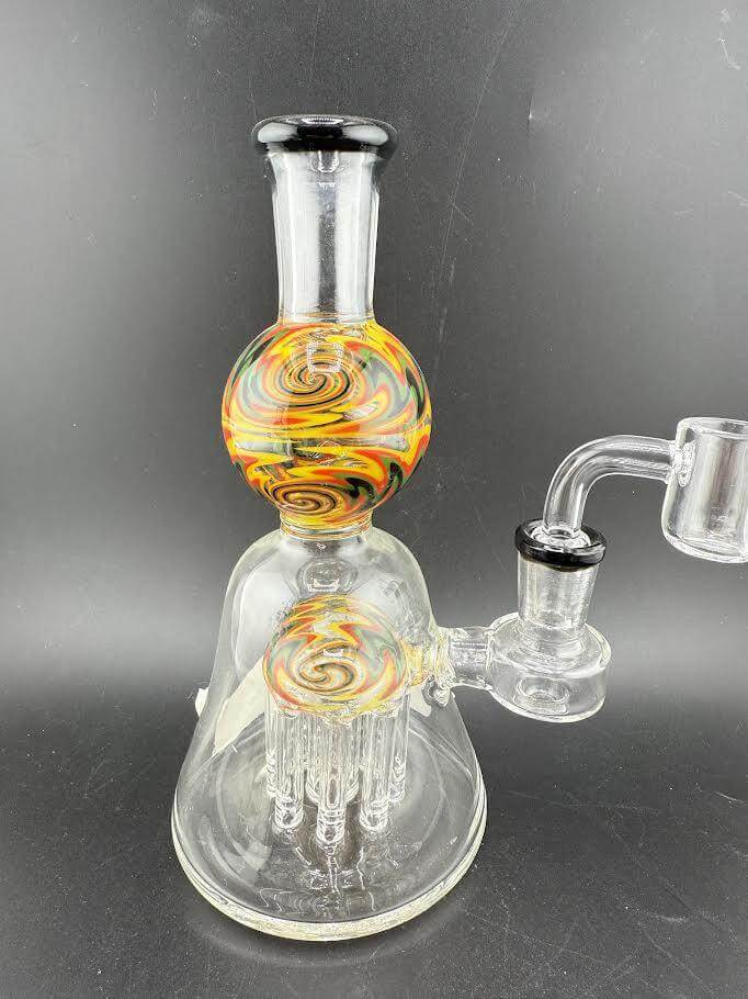 Import Glass Wig Wag Tree Perk 7" 14mm 90° – Colorful design with tree percolator for smooth hits and excellent airflow.