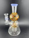 Import Glass Wig Wag Tree Perk 7" 14mm 90° - Colorful glass rig with a unique wig wag design.