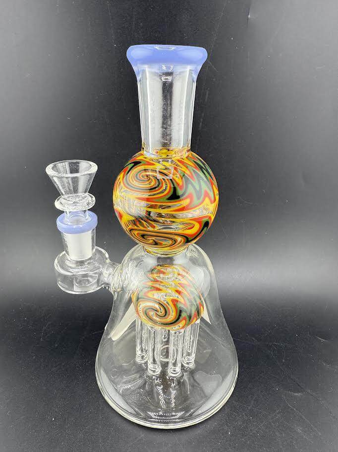 Import Glass Wig Wag Tree Perk 7" 14mm 90° - Colorful glass rig with a unique wig wag design.
