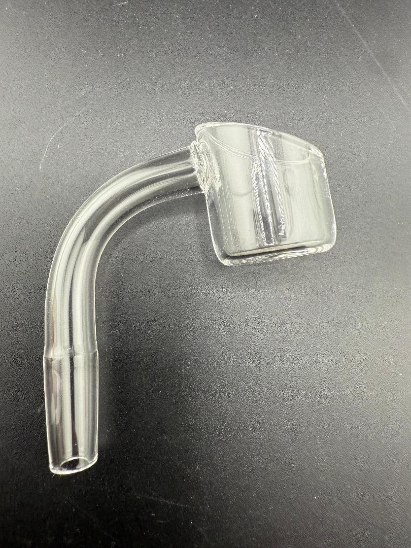 Import Quartz Banger - Male 10mm 90 Angled Thin Wall image showing clear glass banger with a 90-degree neck.
