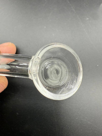 Import Quartz Banger - Male 10mm 90 Angled Thin Wall viewed from above, highlighting the clear quartz and thin design.