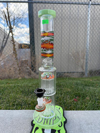 Import Wigwag Tree Perc Straight 15" 14mm 90° water pipe with colorful design and tree percolator for smooth hits.