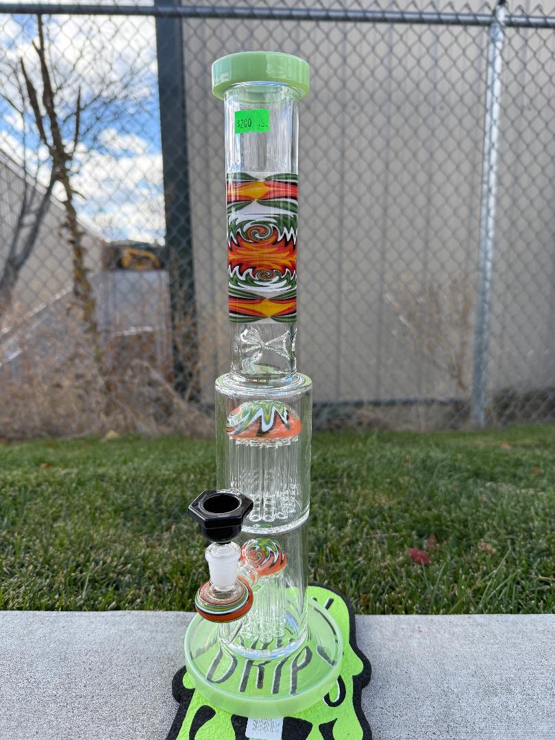 Import Wigwag Tree Perc Straight 15" 14mm 90° water pipe with colorful design and tree percolator for smooth hits.
