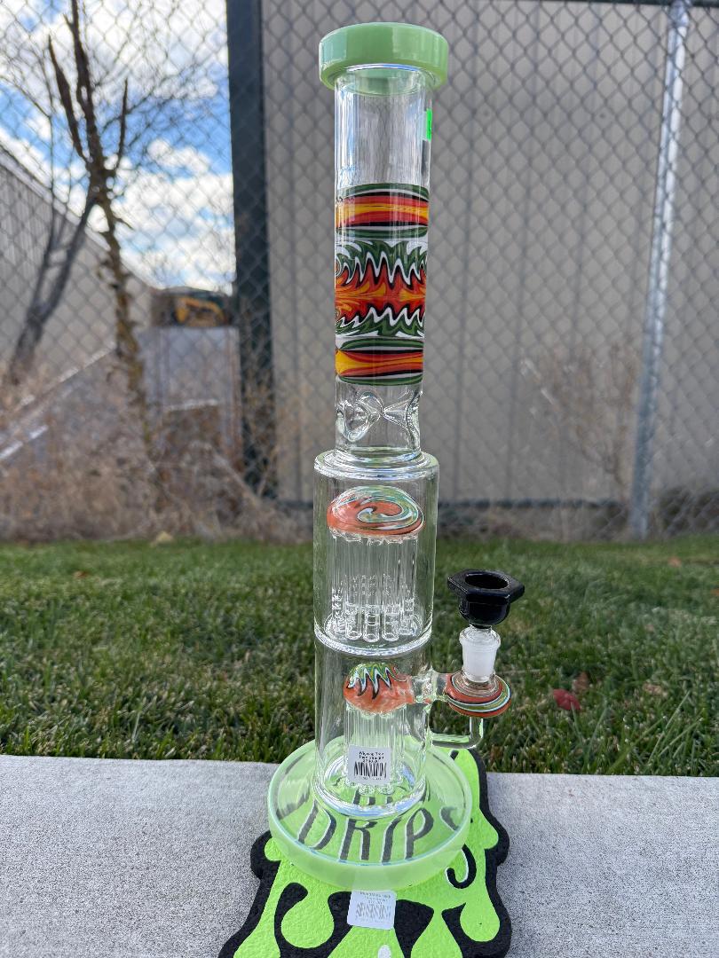 Import Wigwag Tree Perc Straight 15" 14mm 90° water pipe with colorful design and durable construction.