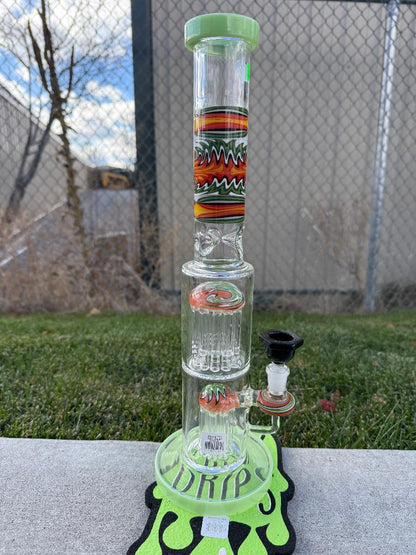 Import Wigwag Tree Perc Straight 15" 14mm 90° water pipe with colorful design and durable construction.