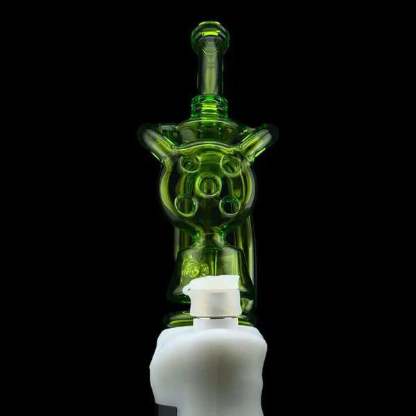 Iridescent Glass Focus V Carta Glass Replacement - Swiss Cheese in green glass bear design with white base.