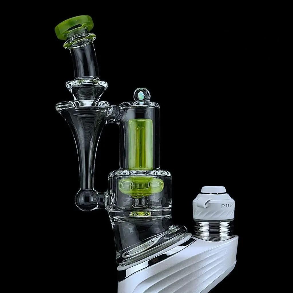 Iridescent Glass Puffco Peak Glass Attachment - Superior ECO RBR showcasing an intricate design with green accents.