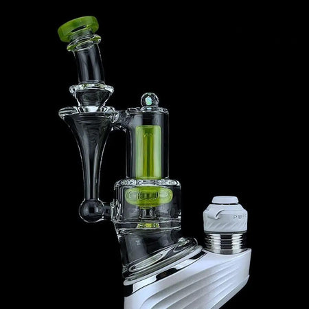 Iridescent Glass Puffco Peak Glass Attachment - Superior ECO RBR showcasing an intricate design with green accents.