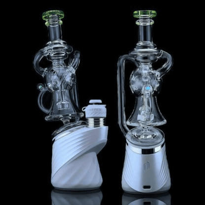 Iridescent Glass Puffco Peak Pro Replacement Glass Attachment - Superior EXO 2.0 displayed against a black background.
