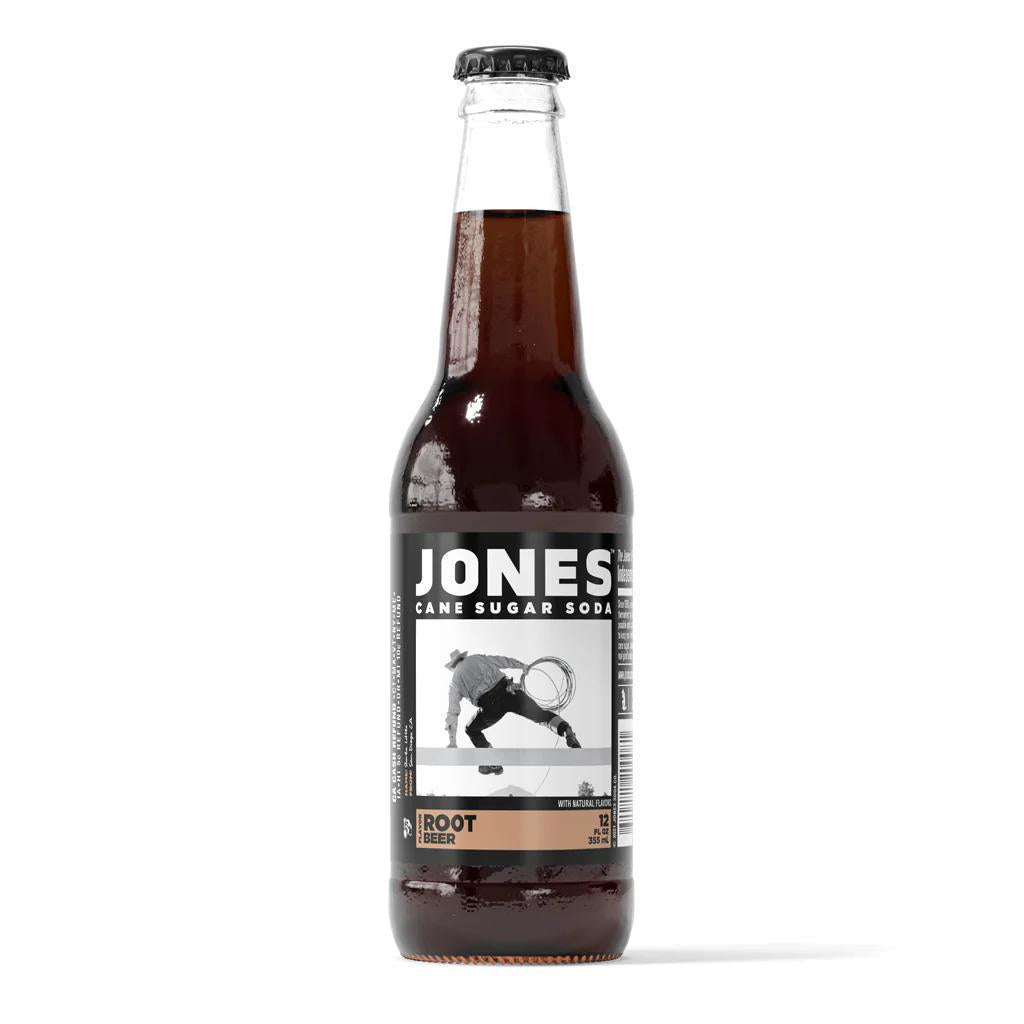 Jones Soda 12oz Bottle showcasing bold flavor in a classic glass design with real cane sugar.