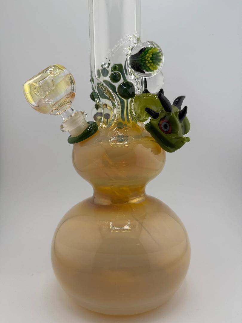 JP Killman Glass x Kiebler Glass Green Dragon Double Bubble Beaker 14mm