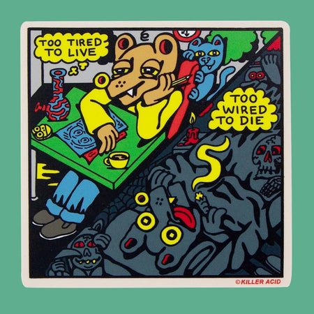 Killer Acid Sticker - Duality Of Life featuring whimsical art depicting a character with a unique expression.