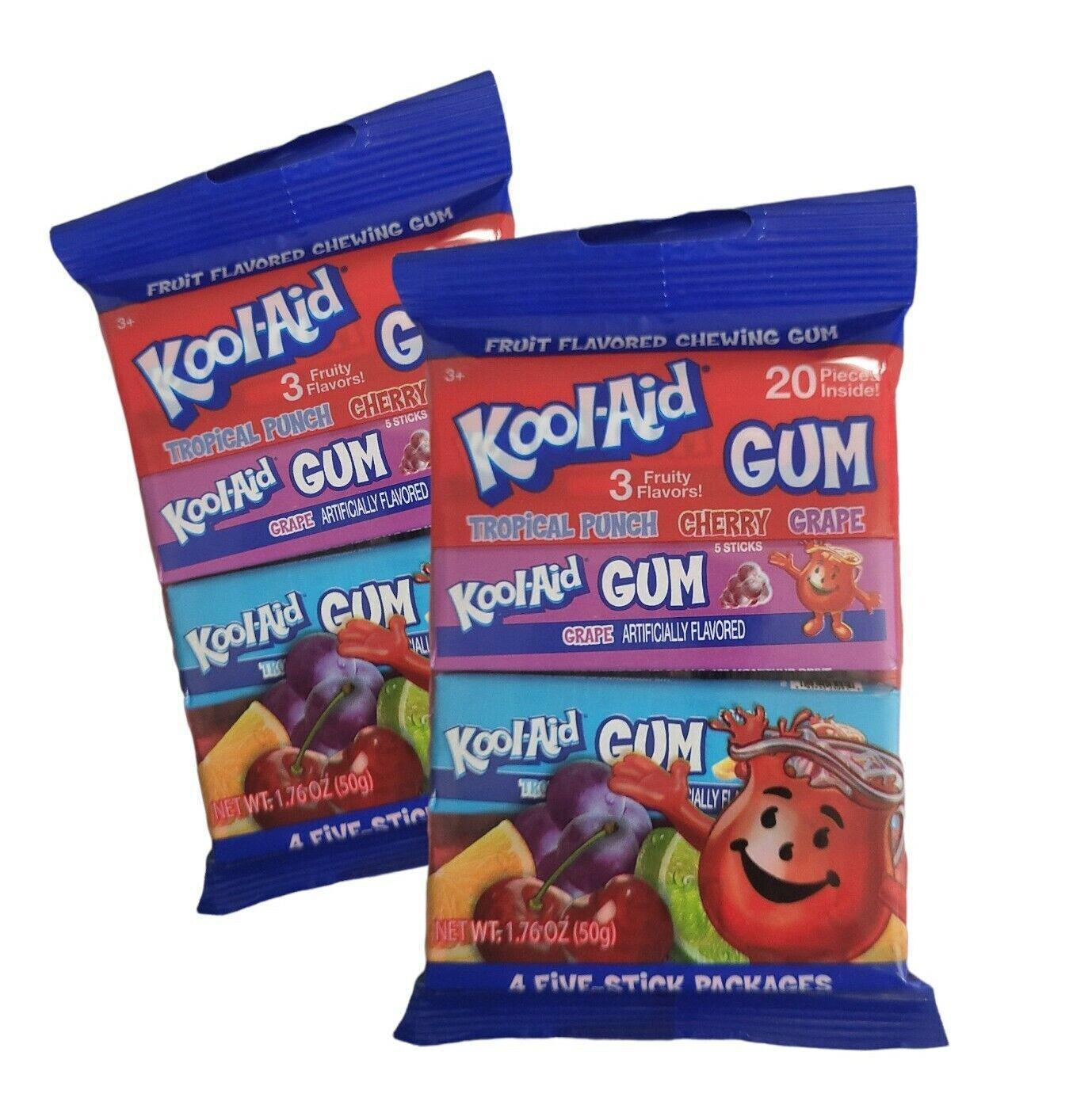Kool Aid 3 Flavored 4pk Gum - Tropical Punch, Cherry, Grape Flavor Chewing Gum Pack