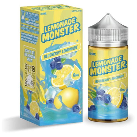 Lemonade Monster Blueberry Lemonade 100ml e-liquid featuring a vibrant box and bottle design with lemon and blueberry graphics.