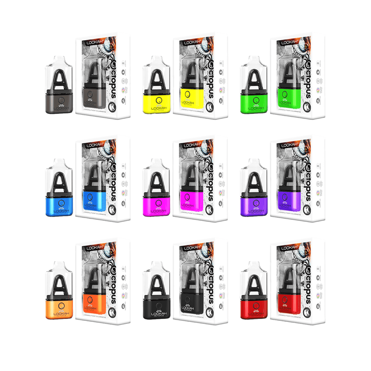 Lookah Octopus Mini E-Rig available in various colors and packaging for electric dab rig enthusiasts.