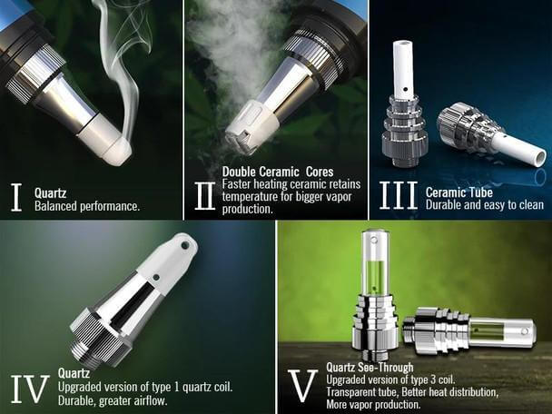 Lookah Seahorse coil options showcasing various designs: Quartz, Double Ceramic, Ceramic Tube, and more. Enhancing vapor production.
