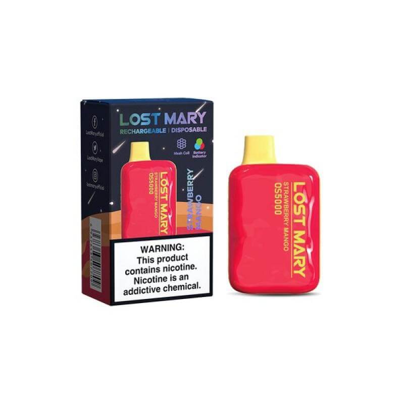 Lost Mary OS5000 5% Nicotine disposable vape with bold packaging and vivid design, showcasing convenience and flavor.