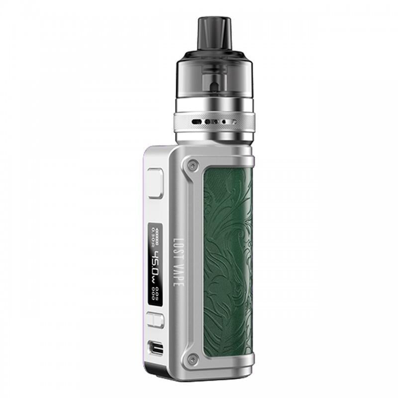 Lost Vape Thelema Mini 45W Kit w/ UB Lite Pod Tank in silver and green design